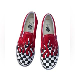 NEW Mens Vans Flame Drip Classic Slip On Red White Black Checkered Size 10